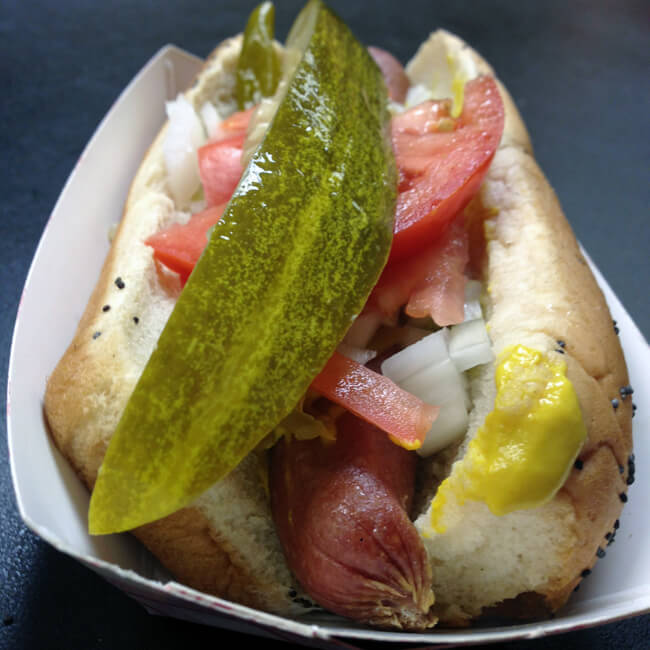 Chicago Food Planet Tour - George's Hotdog loaded; Wicker Park & Bucktown Food Tour