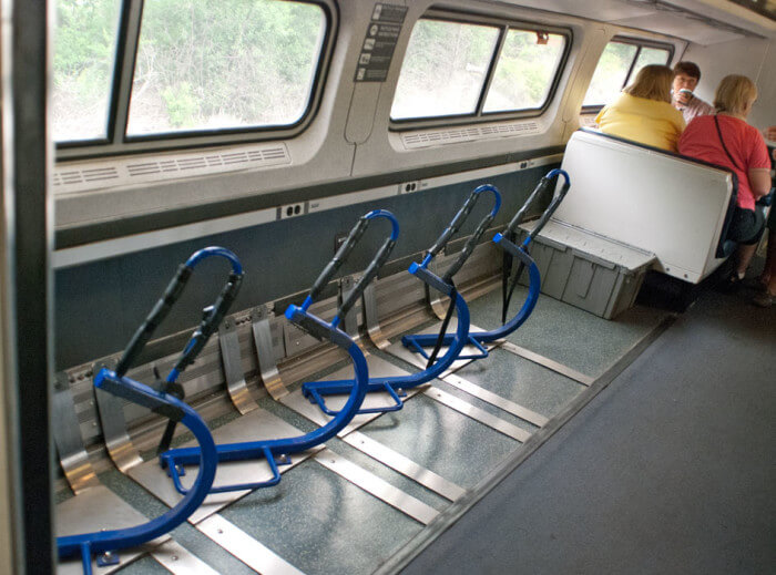 Amtrak dining car with bike storage racks