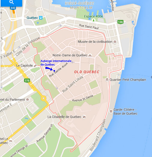 Quebec hostel map