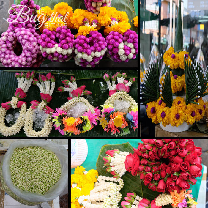 a collage of flower offerings found in the market