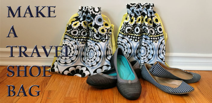 Two pairs of shoes along with two drawstring bags for carrying them for travel